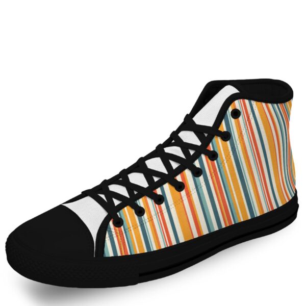7218 Orange Stripe Print Lace Up Black-Bottom Sneakers - Image 3