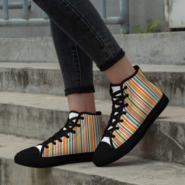 7218 Orange Stripe Print Lace Up Black-Bottom Sneakers - Image 7