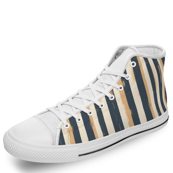 7218 Dark Gray Stripe Print Lace Up White-Bottom Sneakers - Image 3