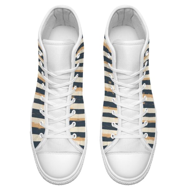 7218 Dark Gray Stripe Print Lace Up White-Bottom Sneakers - Image 6