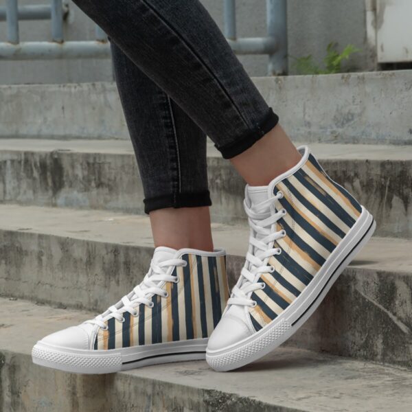 7218 Dark Gray Stripe Print Lace Up White-Bottom Sneakers - Image 7