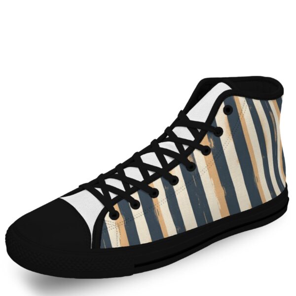 7218 Dark Gray Stripe Print Lace Up Black-Bottom Sneakers - Image 3