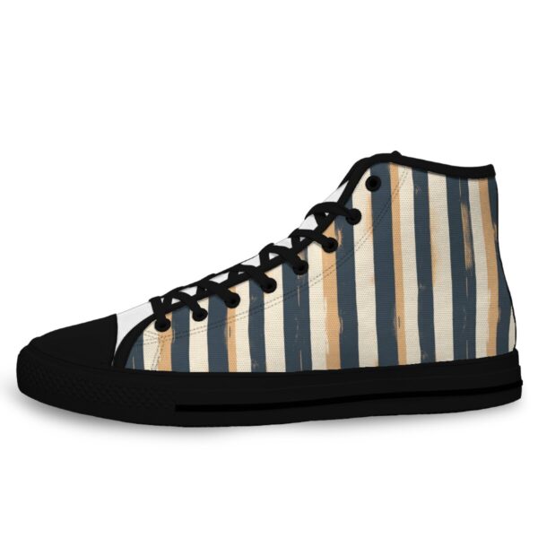 7218 Dark Gray Stripe Print Lace Up Black-Bottom Sneakers