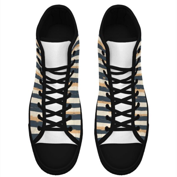 7218 Dark Gray Stripe Print Lace Up Black-Bottom Sneakers - Image 6