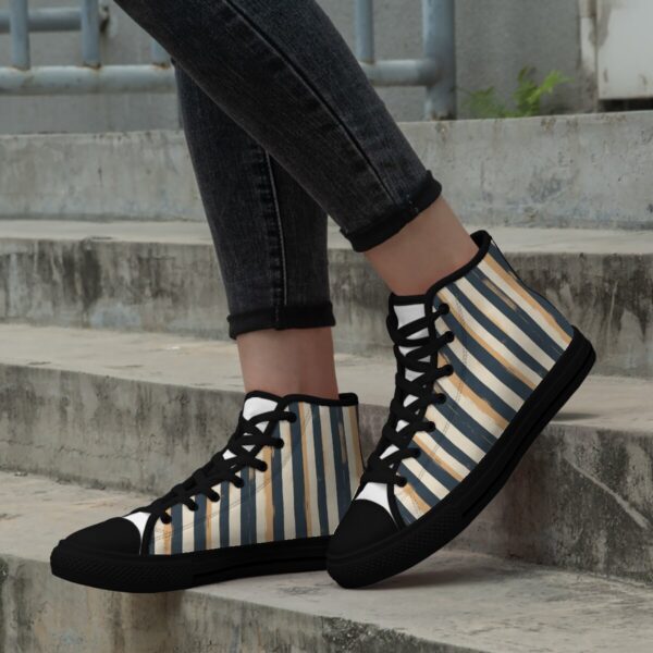 7218 Dark Gray Stripe Print Lace Up Black-Bottom Sneakers - Image 7