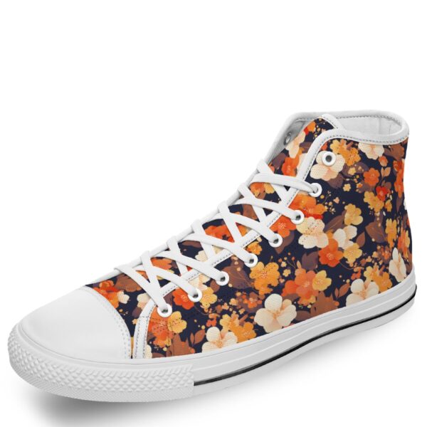 7218 Orange Floral Print Lace Up Sneakers - Image 3