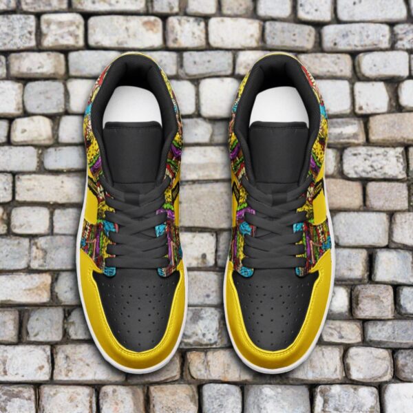 Deepneep Shoes® Black & Yellow Freestyle Art Unisex Low Top Leather Sneakers - Image 3
