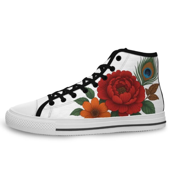 7218 Flowers and Peacock Feathers. Lace Up Sneakers